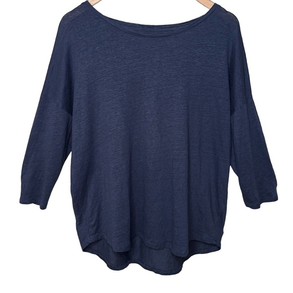 MAJESTIC FILATURES Deluxe Teeshirt Slub Linen Boatneck Elbow Sleeve Blue Size XL - Picture 8 of 13